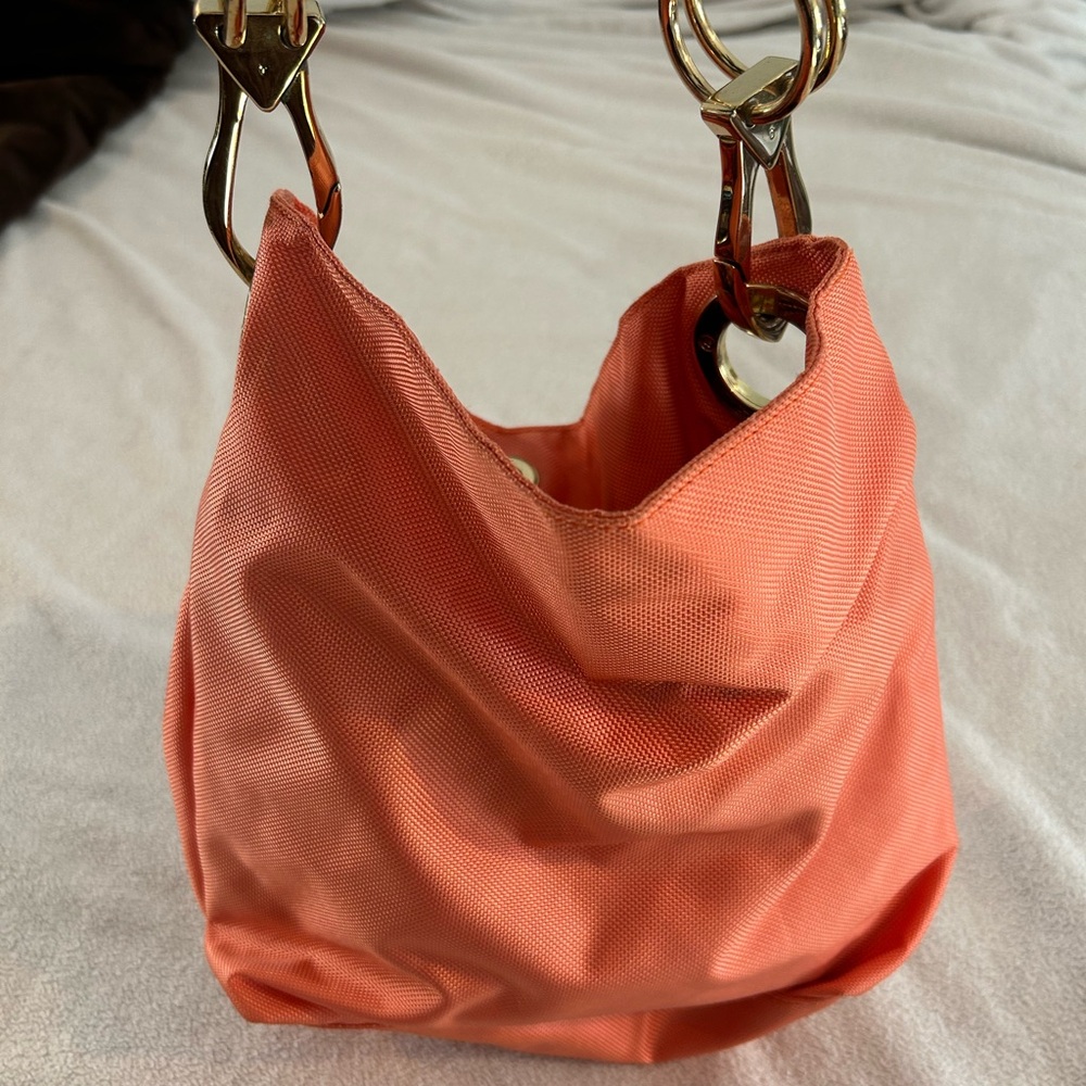 JPK Paris 75 Coral Canvas Hobo Bag Gold Hardware Floral Lined Shoulder Purse